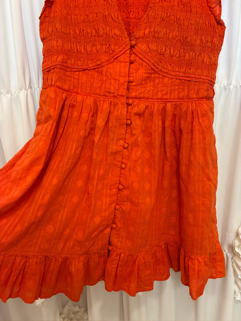 Anthropologie Vibrant Orange Button-Front Mini Skirt with Ruffle Hem🌼